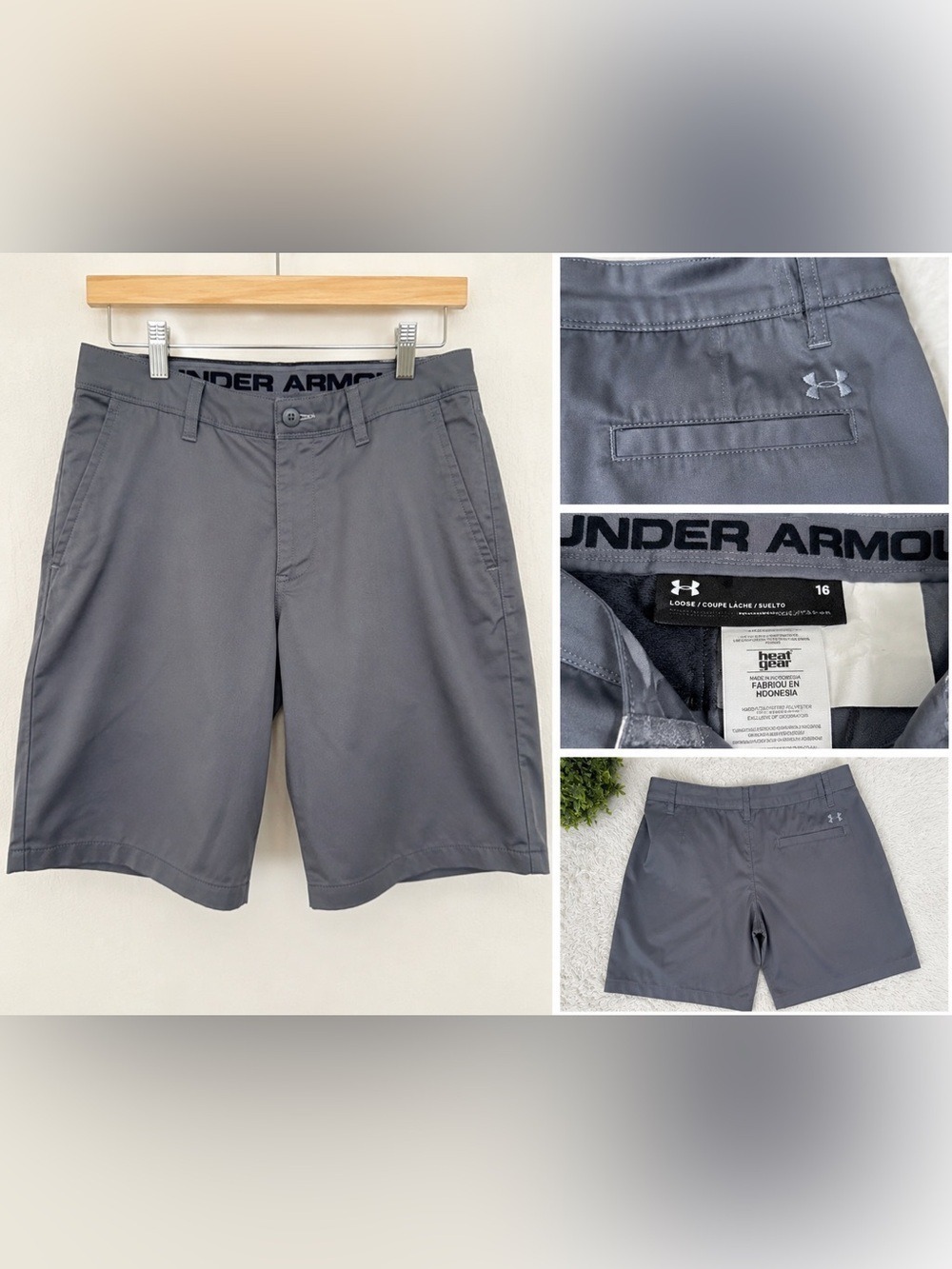 Under Armour Gray HeatGear Golf Chino Performance Shorts youth 16 Loose Fit
